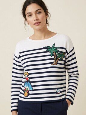 J. Crew Long Sleeve Top Shirt Ribbed Striped Sweater Cabana Patches Size‎ XS